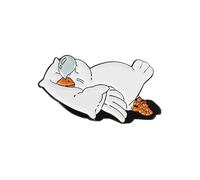 Eating Popcorn and watching a movie on the sofa, falling asleep on a pillow and bubbling with snot Big White Goose Brooch, Bronze Metal Stainless Steel