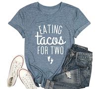 Eating Tacos for Two Maternity Shirt Cute Graphic Letter Print T-Shirt Pregnancy Announcement Short Sleeve Tees Tops - Blue - Medium