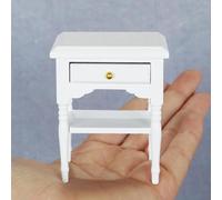 EatingBiting 1:12 Miniature Drawer Cabinet Storage Bedside Table Model Furniture mini House Bedroom White Wood Nightstand Modern Wooden with Removable Drawer