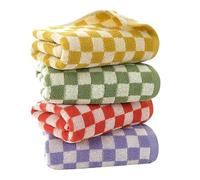 EatingBiting 13"x29" 4pcs Cotton Soft Absorbent for Face Spa Bath Gym Kitchen Hand Towels Plaid Cotton Towel Set Cotton Yarn-Dyed Jacquard face Towel Absorbent Soft Bath Towel Home Hotel Bathroom
