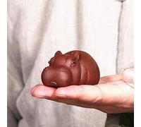 EatingBiting 2.96"" Zisha Tea Pet Cute Hippo Statue Purple Clay Chinese Kungfu Tea Ceremony Decor Little Hippo Handmade Couple Tea pet Purple Sand can Raise Tea to Play Tea Set Ornaments, 3”