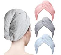 EatingBiting 3 Pack Microfiber Hair Towel Hair Turbans for Wet Hair Drying Hair Wrap Towels Adult Towel Bathroom Absorbent Women Bath Thicker Shower Long Curly Hair Cap Wisp Dry Head Hair Towel