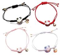 EatingBiting 4 pack (black red pink blue)Feng Shui Lucky Ceramics Cat Maneki Neko Fortune Good Luck Wealth Bracelet Beads Bracelets Adjustable Wealth Health Fortune Rich Money Symbol for Purse Bag,