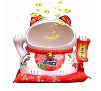 EatingBiting 8" Japanese Ceramics Maneki Neko Lucky Cat Big Mouth Ornament Figurine Storage Box Decoration Ornamental Art Sculpture Home Decor Decorative Beckoning Cat for Business Opening,Feng Shui