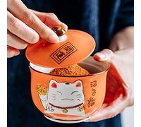 EatingBiting Ceramics Japanese Maneki Neko Lucky Cat Sugar Salt Pepper Storage Jar with Lid And Spoon Sugar Salt Pepper Storage Jar Seasoning Pot with Lid and Spoon for Home Kitchen