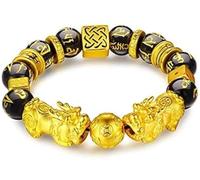 EatingBiting Feng Shui Bracelet Prosperity Double Pi Xiu Pi Yao Black Mantra Bead Bracelet Prosperity Double Black Mantra Bead Bracelet with Golden Dice Attract Wealth and Good Luck, One Size