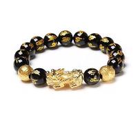 EatingBiting Feng Shui Men's Lucky Prayer 14mm Beads Bracelet for Men Women Wristband Gold Color Pixiu Wealth and Good Luck Changing Bracelets