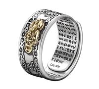 EatingBiting Feng Shui Pixiu 990 Sterling Silver Mantra Ring Buddhist Lucky Charm Amulet Mantra Ring for Men Women Amulet Lucky Charm Buddhist Jewelry