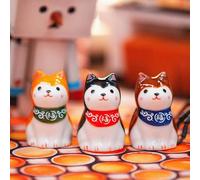 EatingBiting Set of 3 Japanese Ceramics Shiba Inu Dog Figurines Decor Ornaments for Home Car Gift Upright dog for Lucky Fortune Home Desktop Decor Car Interior Crafts