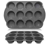 EATO Set of 2 Muffin Tray 12 Cup Silicone Yorkshire Pudding Tray, Muffin tin, Non-Stick Muffin Cupcake Tin for Muffins Cupcakes or Yorkshire Puddings, Bakeware 33 x 22 x 3 cm (Grey)