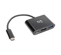 Eaton Tripp Lite USB-C to HDMI 4K Adapter with USB 3.x (5Gbps) Hub Port and 60W PD Charging, HDCP, Black (U444-06N-H4UB-C)