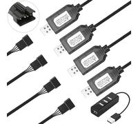 EatPitaya 7.4V LiPo Battery USB Charger Cable with SM-4P Plug LED Lights RC Battery Connector + 4 Port USB 2.0 Hub, for LiPo Battery RC Model Vehicle Buggy Car Truck Boat