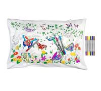 eatsleepdoodle Butterfly Cushion Cover for Colouring, Playful Learning, Washable and Reusable, Includes 10 Washable Pens, 75 x 50 cm, 100% Cotton