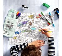 eatsleepdoodle Colouring Placemat For Kids w/ 10pk Washable Markers For Kids - 33x47cm Cars, Trucks & Tractors Colouring Placemat - Ultra Washable & Reusable Arts and Crafts For Kids