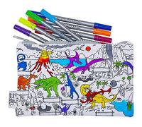 eatsleepdoodle Dinosaur Colouring Pencil Case with 10pk Washable Markers for Kids - 22x14cm Dinosaur Colouring Pencil Pouch for Kids