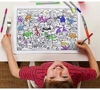 eatsleepdoodle Dinosaur Colouring Travel Placemat, 10pk Wash Out Pens