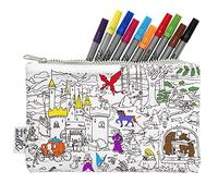eatsleepdoodle Fairytale Washable Colouring Pencil Case, 10pk Wash Out Pens | 100% Cotton outer, 23x16cm pencil case, non-toxic ink washes out at 40 degrees to decorate again, a great birthday gift