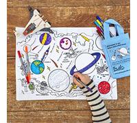 eatsleepdoodle Space, Planets and Spacecraft Cotton placemat to Color-in, Educational Solar System Coloring Placemat, Washable Felt tip Fabric Markers Included
