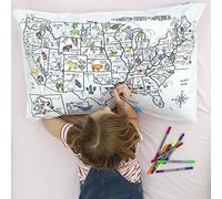 eatsleepdoodle US Map pure cotton soft Pillowcase - educational Doodle Pillow Case for Children to colour - Kid's Colouring US state and capital Map Pillowcase with Washable felt tip Fabric Pens