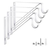 Eau 4 Packs of White Heavy Duty Closet Shelf and Rod Bracket, Closet Shelf Bracket with Rod Support Great for Both Shelf Storage and Closet Rod