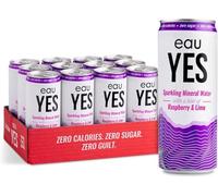 eau YES - Sparkling Mineral Water All Natural Flavours, Zero Sugar, Zero Calories, Zero Sweeteners, Vegan & Keto Friendly, Eco-Friendly Brand (12 Cans x 330ml, Rapsberry & Lime)