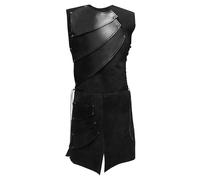Eauptffy Ailrik Men's Medieval Tunic with Drawstring Cosplay Costume Vintage Clothing Round Neck Leather Armour Archer for LARP Men Sleeveless Viking Shirt for Carnival Halloween, O Black, L