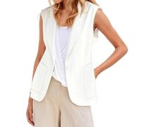 Eauptffy Blazer Women's Sporty Elegant Sleeveless Vest Cotton Linen Suit Jacket Open Front Jacket Office Suit Jacket Lightweight Suit Vest Lapel Sweat Blazer Leisure Business Jacket, O White, S