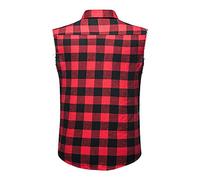 Eauptffy Check Shirt Men's Checked Sleeveless Regular Fit Flannel Shirt Comfortable Business Casual Shirt Breathable Summer Shirt Light Airy Checked Shirt Classic Traditional Shirt Streetwear, O Red