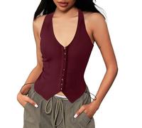 Eauptffy Crop Tops Women's Sexy Short Tops Elegant Tank Tops for Everyday Casual Trips Holiday Parties Summer Shmale Fit Tank Tops Y2k Sleeveless Blouse with V-Neck, O wine, M