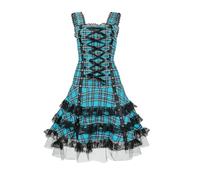Eauptffy Gothic Dress Women's Checked Lace Mini Dress Strap Dress Punk Halloween Cosplay Costume Steampunk Vintage Rockabilly Party Dress Sleeveless Strapless Corset Dresses, O Blue, S