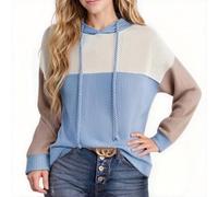 Eauptffy Hoodie Women's Pullover Colour Block Loose Tops Long Sleeve Crew Neck Sweatshirt Loose Long Sleeve Casual Jumper Drawstring Hoodie Comfortable Sports Shirt, O Blue, L
