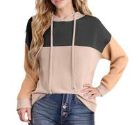 Eauptffy Hoodie Women's Pullover Colour Block Loose Tops Long Sleeve Crew Neck Sweatshirt Loose Long Sleeve Casual Jumper Drawstring Hoodie Comfortable Sports Shirt, O Black, XXL