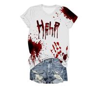 Eauptffy I'm Fine Blood T-Shirt, Teenager Girls, Top Bloody Horror Shirt, Crew Neck, Short Sleeve Top with Blood, Summer Blouse, Light, Casual, Festive, Street Clothing, Halloween, White, S