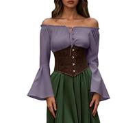 Eauptffy Medieval Women's Blouses Vintage Off Shoulder Tops Women's Elegant Batwing Sleeve Long Sleeve Renaissance Blouse Retro Off Shoulder Gothic Victorian Shirt, O Light Purple, XL
