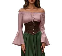 Eauptffy Medieval Women's Blouses Vintage Off Shoulder Tops Women's Elegant Batwing Sleeve Long Sleeve Renaissance Blouse Retro Off Shoulder Gothic Victorian Shirt, O Red1, XL