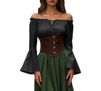 Eauptffy Medieval Women's Blouses Vintage Off Shoulder Tops Women's Elegant Batwing Sleeve Long Sleeve Renaissance Blouse Retro Off Shoulder Gothic Victorian Shirt, O Black, XXL