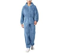 Eauptffy Men's Jumpsuit, Warm Sleepwear, Fluffy House Suit, Men's Sleep Overalls, Fleece Cozy Pyjama, Thermo One-Piece, Onesie Loungewear with Pockets and Hood, O Sky Blue, 4XL