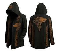 Eauptffy Nordic Myth for Men Medium Length Cardigan with Hood 3D Printed Cool Coat Biker Jacket Spring Sweatshirt Medieval Men's Jacket Viking Hooded Jacket, P Black, XXL