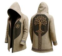 Eauptffy Nordic Myth for Men Medium Length Cardigan with Hood 3D Printed Cool Coat Biker Jacket Spring Sweatshirt Medieval Men's Jacket Viking Hooded Jacket, R White, S
