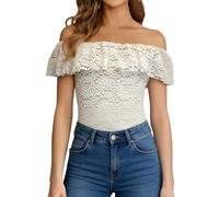 Eauptffy Summer Blouses Women's Elegant Off Shoulder Backless Sleeveless Carmen Blouse Lace Sexy Blouse Tight Blouse Shirt Fashionable Transparent Tops Slim Fit Lace Blouse Y2K Streetwear, O White, M