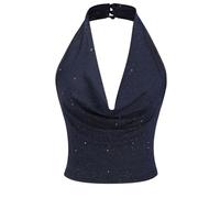 Eauptffy Tops Women's Sexy Glitter Sequins Crop Tank Tops Sleeveless Stand-Up Collar Elegant Clubwear Party Festive Croptop Turtleneck Pullover Rave Dance Shirts Halterneck V-Neck Summer Top