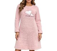 Eauptffy Women's Plush Night Dress Thick Pyjamas Women's Pyjamas Warm Fluffy Pyjamas Flannel Soft Long Sleeve Nightdress Comfortable Nightgowns Winter Night Dresses Loose Loungewear, O Rosa, M