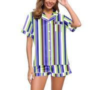 Eauptffy Women's Pyjamas, Pyjama Set for Women, Pjs Sets Two Piece Shorty Sleepwear Set with Buttons Lapels Homewear Comfort Casual Short Sleeve Top and Sleep Shorts Bathrobe Printed 2024