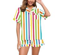 Eauptffy Women's Pyjamas, Pyjama Set for Women, Pjs Sets Two Piece Shorty Sleepwear Set with Buttons Lapels Homewear Comfort Casual Short Sleeve Top and Sleep Shorts Bathrobe Printed 2024