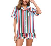 Eauptffy Women's Pyjamas, Pyjama Set for Women, Pjs Sets Two Piece Shorty Sleepwear Set with Buttons Lapels Homewear Comfort Casual Short Sleeve Top and Sleep Shorts Bathrobe Printed 2024