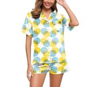 Eauptffy Women's Pyjamas, Short Pyjamas, Two-Piece Sleepwear with Buttons, Lapels, Homewear, Casual, Comfortable, Short Sleeve Shirt and Shorts, Night Dress Print, Halloween