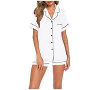 Eauptffy Women's Satin Pyjamas Set for Women, Pyjamas Two Piece Shorty Sleepwear with Buttons Turnup Leisure Suit Comfortable Lounge Short Sleeve Shirt and Pyjama Bottoms Bathrobe Solid Halloween