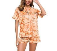 Eauptffy Women's Satin Pyjamas Women's Short Pyjama Set Short Two Piece Sleepwear with Button Lapel Collar Leisure Suit Casual Comfort Short Sleeve Shirt and Sleep Shorts Dressing Gown Print Summer