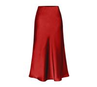 Eauptffy Women's Satin Skirt Plain High Waist Midi Length Skirts Slit A Line Midi Skirt Elegant Business Skirt Sexy Pencil Skirt Spring Summer Wrap Skirt Party Women's Skirt Midi Skirt, O Red, S