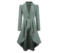 Eauptffy Women's Steampunk Long Striped Jacket Renaissance Victorian Gothic Blazer Elegant Party Coat Medieval Vintage Gothic Tailcoat Shirt Long Frock Coat Cosplay Uniform, O Green, S